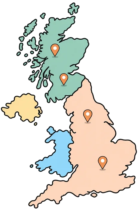 Map of the UK with maker regions highlighted.